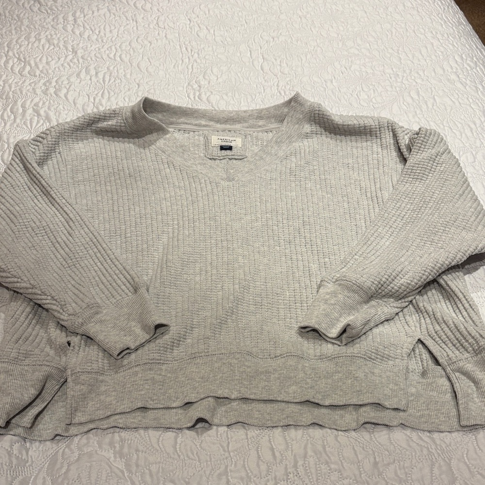 American Eagle Outfitters Light Gray V-Neck Sweater